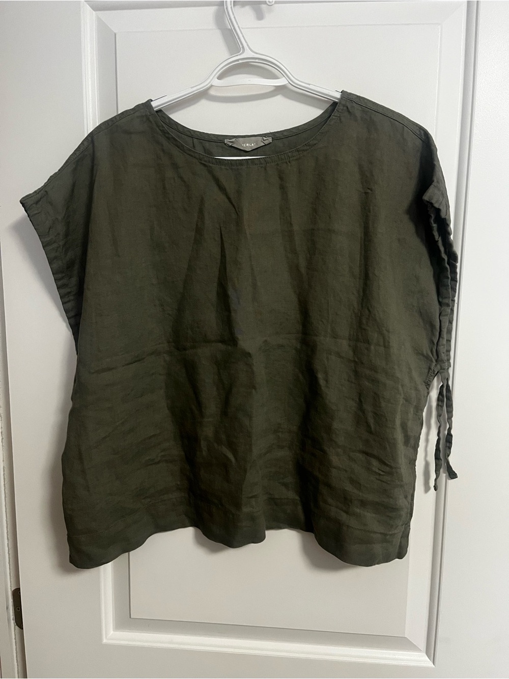 Everlane Olive Green Linen Side-Tie Boxy Tunic